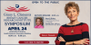 A flyer for the Ginny L. Clements Breast Cancer Research Institute Symposium on April 24. There is a photo of Ginny with her arms crossed and Nancy Brinker, founder of Susan G. Komen, who is the keynote speaker.