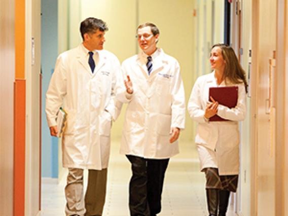 Medical Students walking in hallway